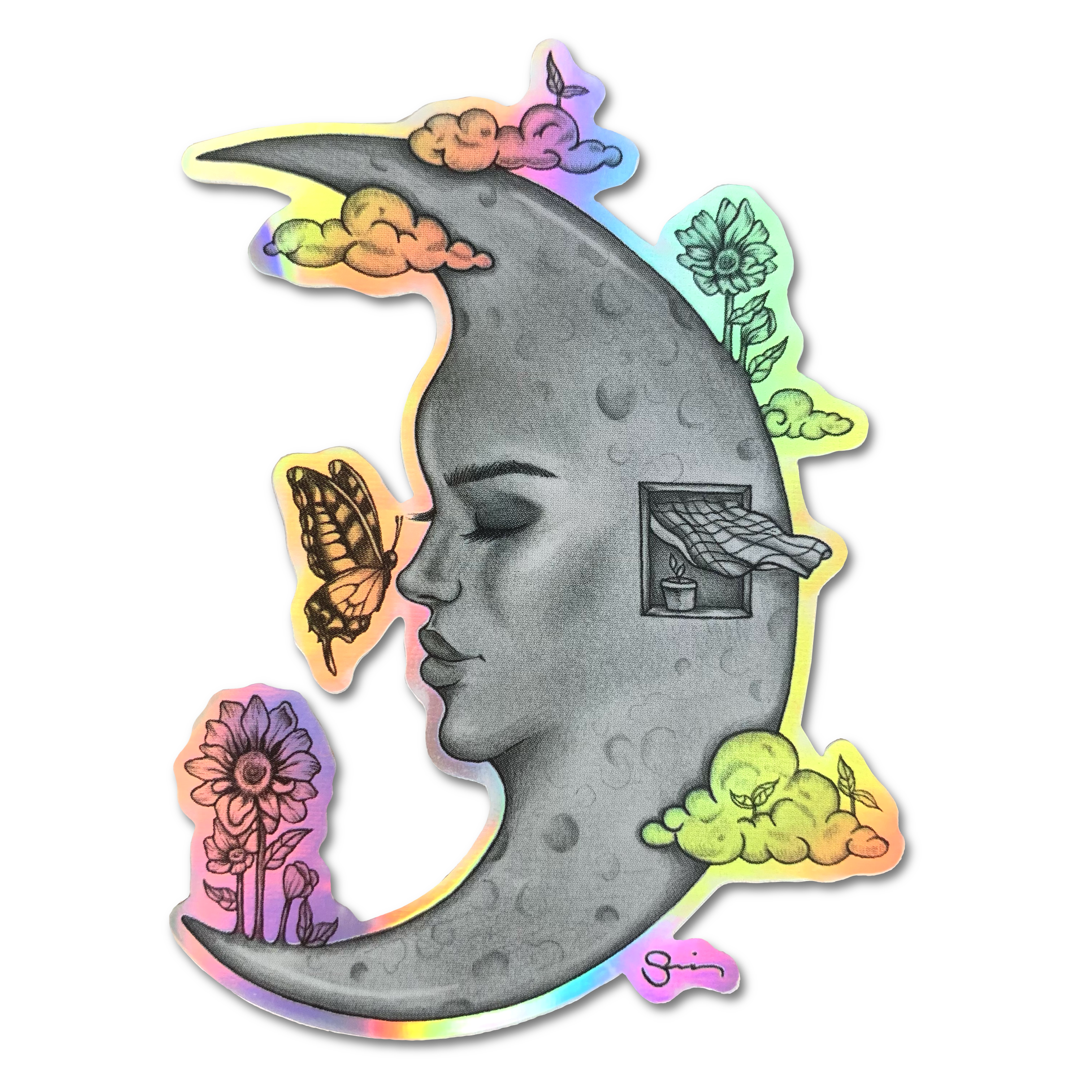 The Thoughtful Moon Sticker